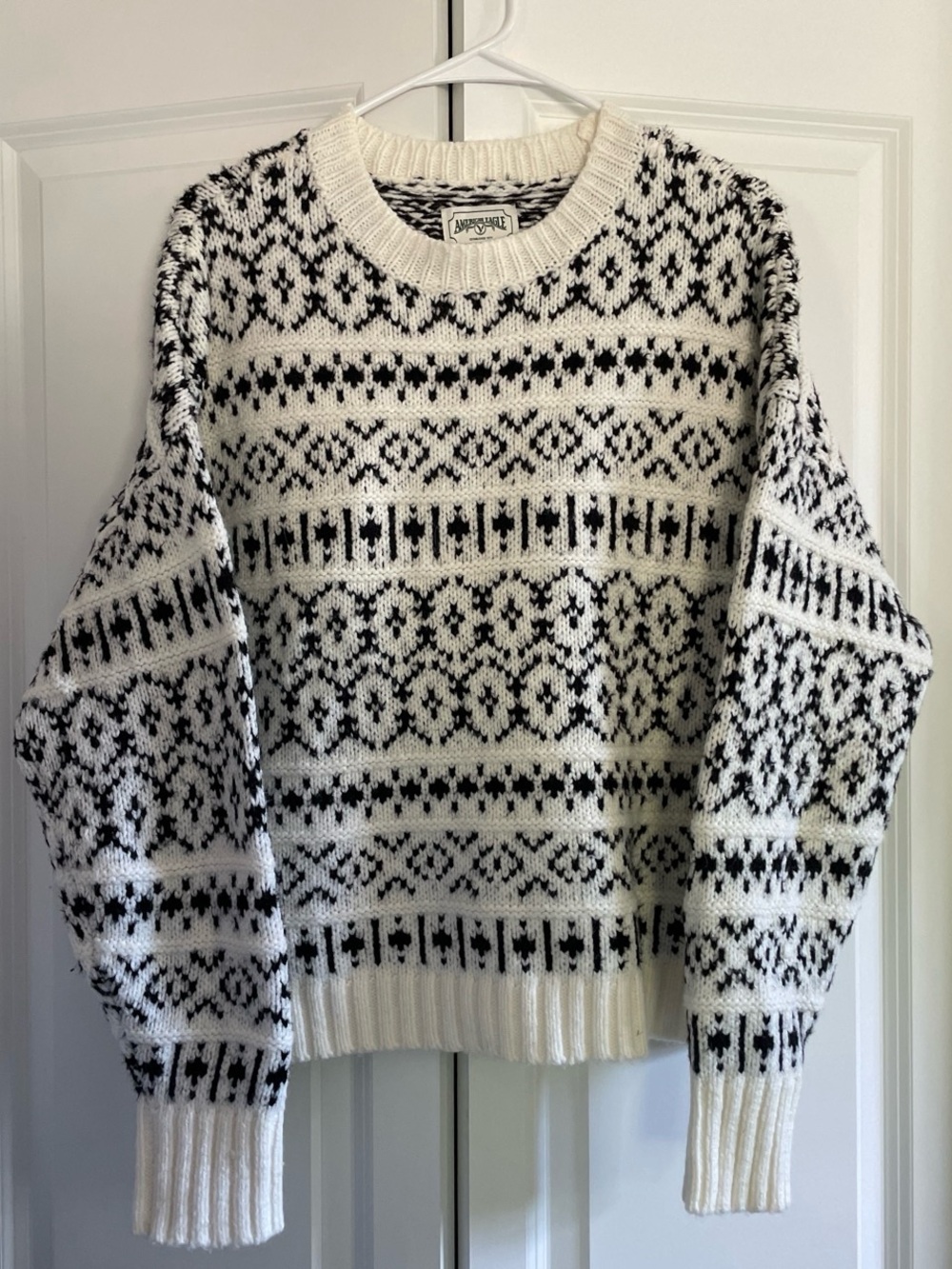 American Eagle Outfitters Black & White Fair Isle Crew Neck Sweater